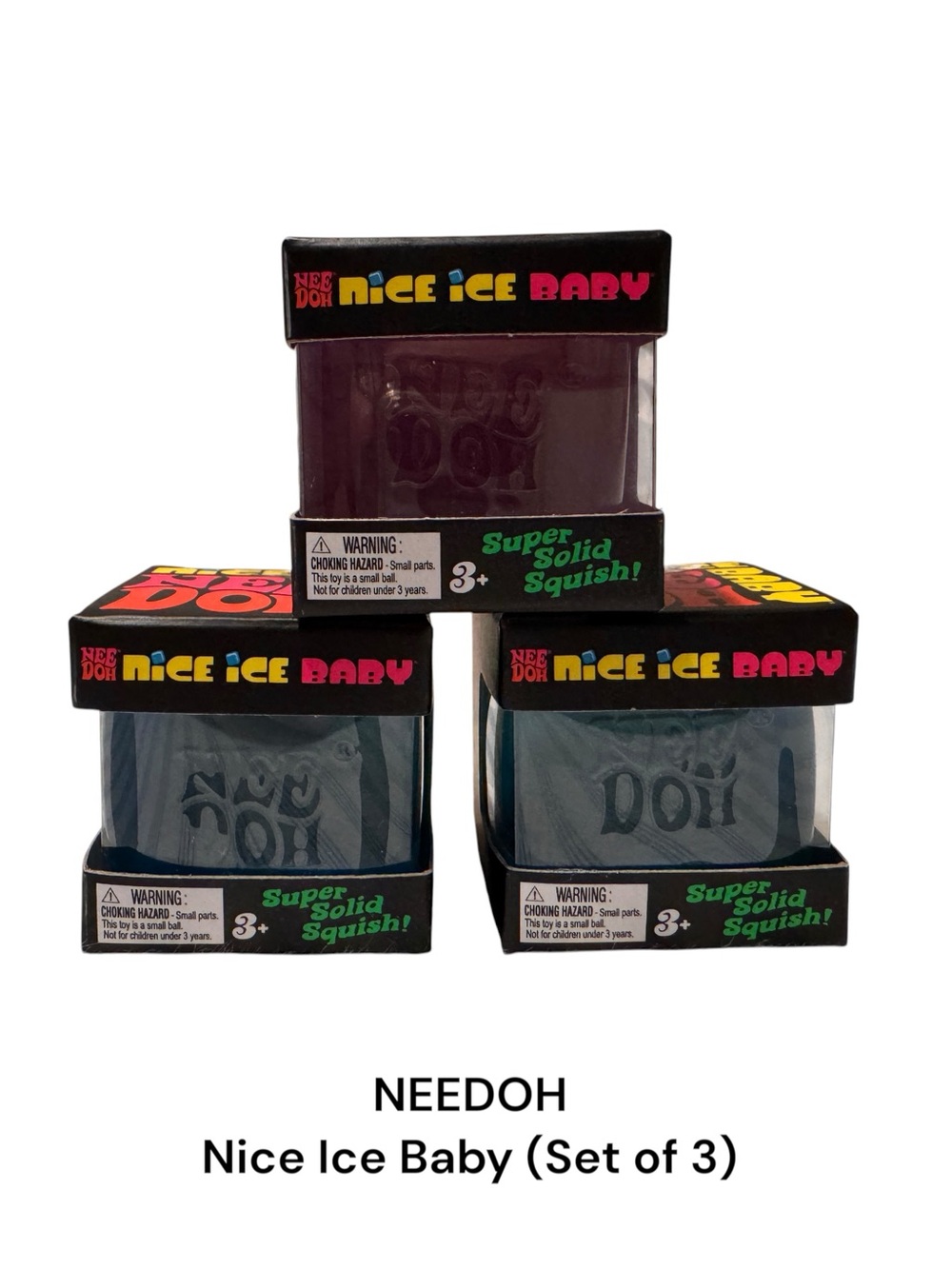 NeeDoh Nice Ice Baby Super Solid Squish Sensory Squeeze Toy Cubes Set of 3